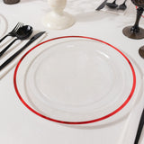 10 Pack Clear Regal Disposable Party Plates With Red Rim, 10inch Round Plastic Dinner