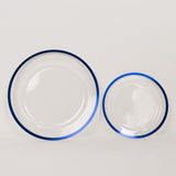 10 Pack Clear Regal Disposable Salad Plates With Blue Rim, 7inch Round Plastic Appetizer Dessert