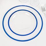 10 Pack Clear Regal Disposable Salad Plates With Blue Rim, 7inch Round Plastic Appetizer Dessert