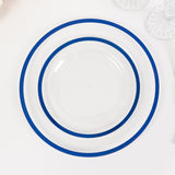 10 Pack Clear Regal Disposable Salad Plates With Blue Rim, 7inch Round Plastic Appetizer Dessert