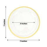 10-Pack Plastic 7inch Round Appetizer Plates in Clear with Gold Rim