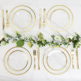 10-Pack Plastic 7inch Round Appetizer Plates in Clear with Gold Rim