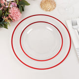 10 Pack Clear Regal Disposable Salad Plates With Gold Rim, 8inch Round Plastic Appetizer