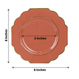 Coral scalloped plate measuring 8 inches with a 5-inch inner circle.