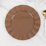 10 Pack 11inch Heavy Duty Large Disposable Dinner Plates with Gold Ruffled Rim, Coffee Brown Hard