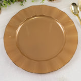 10 Pack Gold Plastic Party Plates With Ruffled Rim, Round Disposable Dinner Plates 11inch