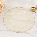 10 Pack Gold Glitter Plastic Dinner Plates With Ruffled Rim, 11inch Transparent Heavy Duty