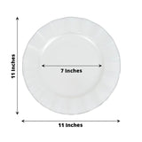 10-Pack Plastic 11inch Round Dinner Plates in Pearl White Ruffled Rim with Gold Edging