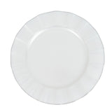 10-Pack Plastic 11inch Round Dinner Plates in Pearl White Ruffled Rim with Gold Edging#whtbkgd