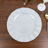 10-Pack Plastic 11inch Round Dinner Plates in Pearl White Ruffled Rim with Gold Edging