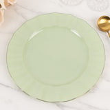 10 Pack 11inch Sage Green Disposable Dinner Plates With Gold Ruffled Rim, Round Plastic Party Plates