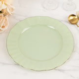 10 Pack 11inch Sage Green Disposable Dinner Plates With Gold Ruffled Rim, Round Plastic Party Plates