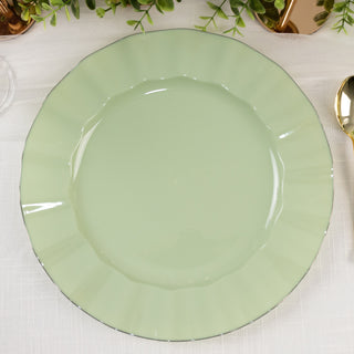 <h3 style="margin-left:0px;"><strong>Elegant Sage Green Plastic Dinner Plates with Gold Ruffled Rim</strong>