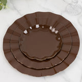 10 Pack 6inch Heavy Duty Disposable Salad Plates with Gold Ruffled Rim, Heavy Duty Cinnamon Brown