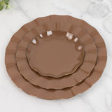 10 Pack 6inch Heavy Duty Disposable Salad Plates with Gold Ruffled Rim, Coffee Brown Disposable