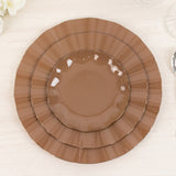 10 Pack 6inch Heavy Duty Disposable Salad Plates with Gold Ruffled Rim, Coffee Brown Disposable