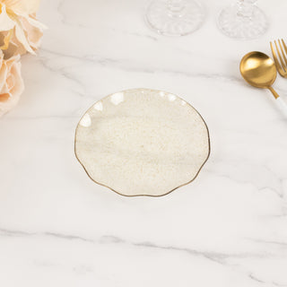 <h3 style="margin-left:0px;"><strong>Disposable Gold Glitter Clear Plastic Dessert Plates with Gold Ruffled Rim</strong>