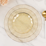 10 Pack 6inch Gold Glitter Clear Disposable Salad Plates with Gold Ruffled Rim