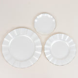 10-Pack Plastic Round 6inch Dessert Plates in Pearl White Ruffled Rim with Gold Edging