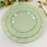 10 Pack 6" Sage Green Heavy Duty Disposable Salad Plates with Gold Ruffled Rim, Heavy Duty Disposabl