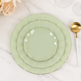 10 Pack 6" Sage Green Heavy Duty Disposable Salad Plates with Gold Ruffled Rim, Heavy Duty Disposabl