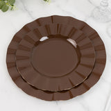 10 Pack 9inch Heavy Duty Disposable Dinner Plates with Gold Ruffled Rim, Cinnamon Brown Hard Plastic