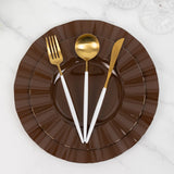 10 Pack 9inch Heavy Duty Disposable Dinner Plates with Gold Ruffled Rim, Cinnamon Brown Hard Plastic