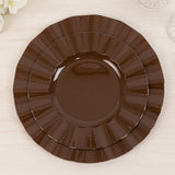 10 Pack 9inch Heavy Duty Disposable Dinner Plates with Gold Ruffled Rim, Cinnamon Brown Hard Plastic