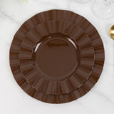 10 Pack 9inch Heavy Duty Disposable Dinner Plates with Gold Ruffled Rim, Cinnamon Brown Hard Plastic