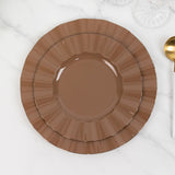 10 Pack 9inch Heavy Duty Disposable Dinner Plates with Gold Ruffled Rim, Coffee Brown Hard Plastic