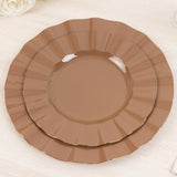 10 Pack 9inch Heavy Duty Disposable Dinner Plates with Gold Ruffled Rim, Coffee Brown Hard Plastic