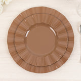 10 Pack 9inch Heavy Duty Disposable Dinner Plates with Gold Ruffled Rim, Coffee Brown Hard Plastic