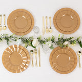 10 Pack Gold Heavy Duty Disposable Dinner Plates with Ruffled Rim, Hard Plastic Dinnerware