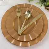 10 Pack Gold Heavy Duty Disposable Dinner Plates with Ruffled Rim, Hard Plastic Dinnerware