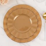 10 Pack Gold Heavy Duty Disposable Dinner Plates with Ruffled Rim, Hard Plastic Dinnerware