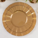 10 Pack Gold Heavy Duty Disposable Dinner Plates with Ruffled Rim, Hard Plastic Dinnerware