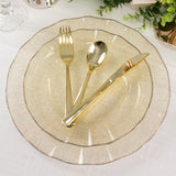 10 Pack Gold Glitter Plastic Round Dinnerware with Ruffled Rim, Transparent Heavy Duty