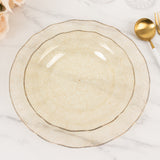 10 Pack Gold Glitter Plastic Round Dinnerware with Ruffled Rim, Transparent Heavy Duty