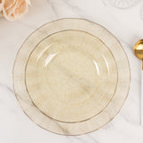 10 Pack Gold Glitter Plastic Round Dinnerware with Ruffled Rim, Transparent Heavy Duty