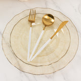 10 Pack Gold Glitter Plastic Round Dinnerware with Ruffled Rim, Transparent Heavy Duty