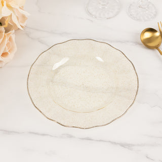 <h3 style="margin-left:0px;"><strong>9" Elegant Gold Glitter Plastic Dinner Plates with Gold Ruffled Rim</strong>