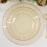 10 Pack Gold Glitter Plastic Round Dinnerware with Ruffled Rim, Transparent Heavy Duty