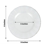 10-Pack Plastic 9inch Round Dinner Plates in Pearl White Ruffled Rim with Gold Edging