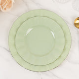 10 Pack Sage Green Heavy Duty Disposable Dinner Plates with Gold Ruffled Rim, Hard Plastic Dinner