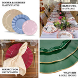 10 Pack Gold Heavy Duty Disposable Dinner Plates with Ruffled Rim, Hard Plastic Dinnerware