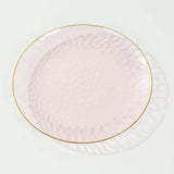 10 Pack Transparent Blush Hammered Plastic Party Plates With Gold Rim