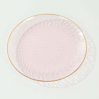 <h3 style="margin-left:0px;"><strong>Beautiful Transparent Blush Hammered Plastic Dinner Plates with Gold Rim</strong>