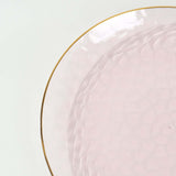 10 Pack Transparent Blush Hammered Plastic Party Plates With Gold Rim