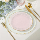 10 Pack Transparent Blush Hammered Plastic Party Plates With Gold Rim