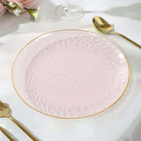 10 Pack Transparent Blush Hammered Plastic Party Plates With Gold Rim